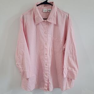 Liz Baker Womens Button Up Top Size 2x Pink Linen Blend Feminine 3/4 Sleeve